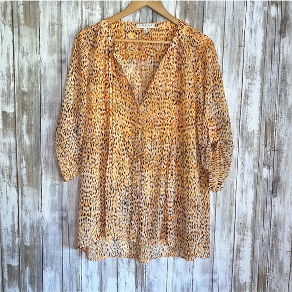 Chaus Tops - Chaus Orange Printed Sheer Button Up